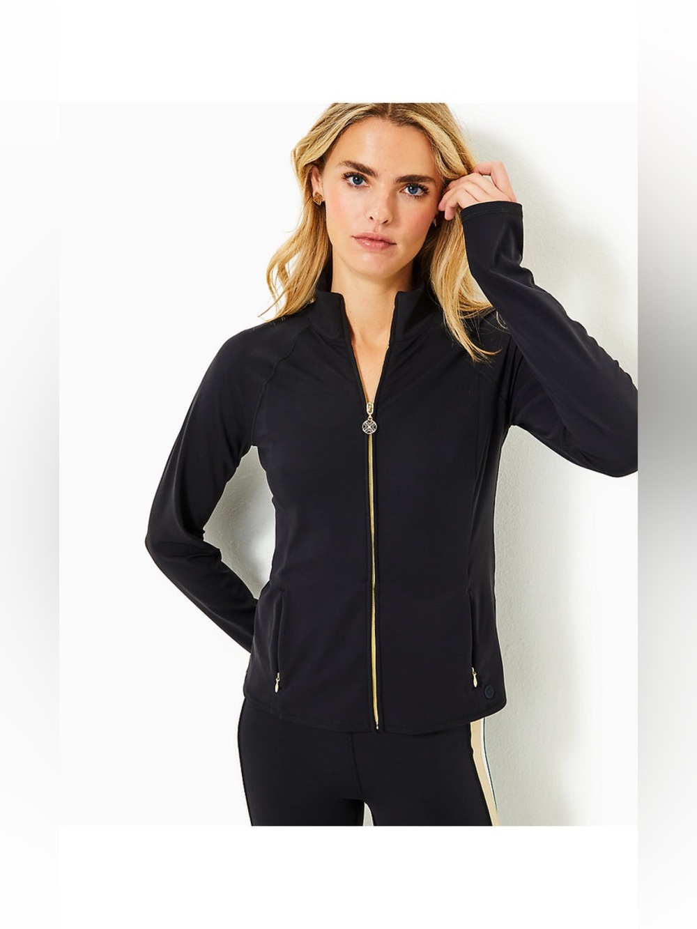 Lilly Pulitzer Luxletic Noir Breaker 50+ UPF Jacket Large Quiet Luxury Minimal